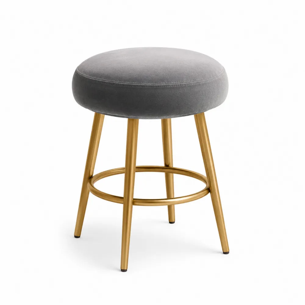 Barhocker rund 35 x 35 x 65 cm ohne Rückenlehne Grau Gold Metallgestell mit Fußring