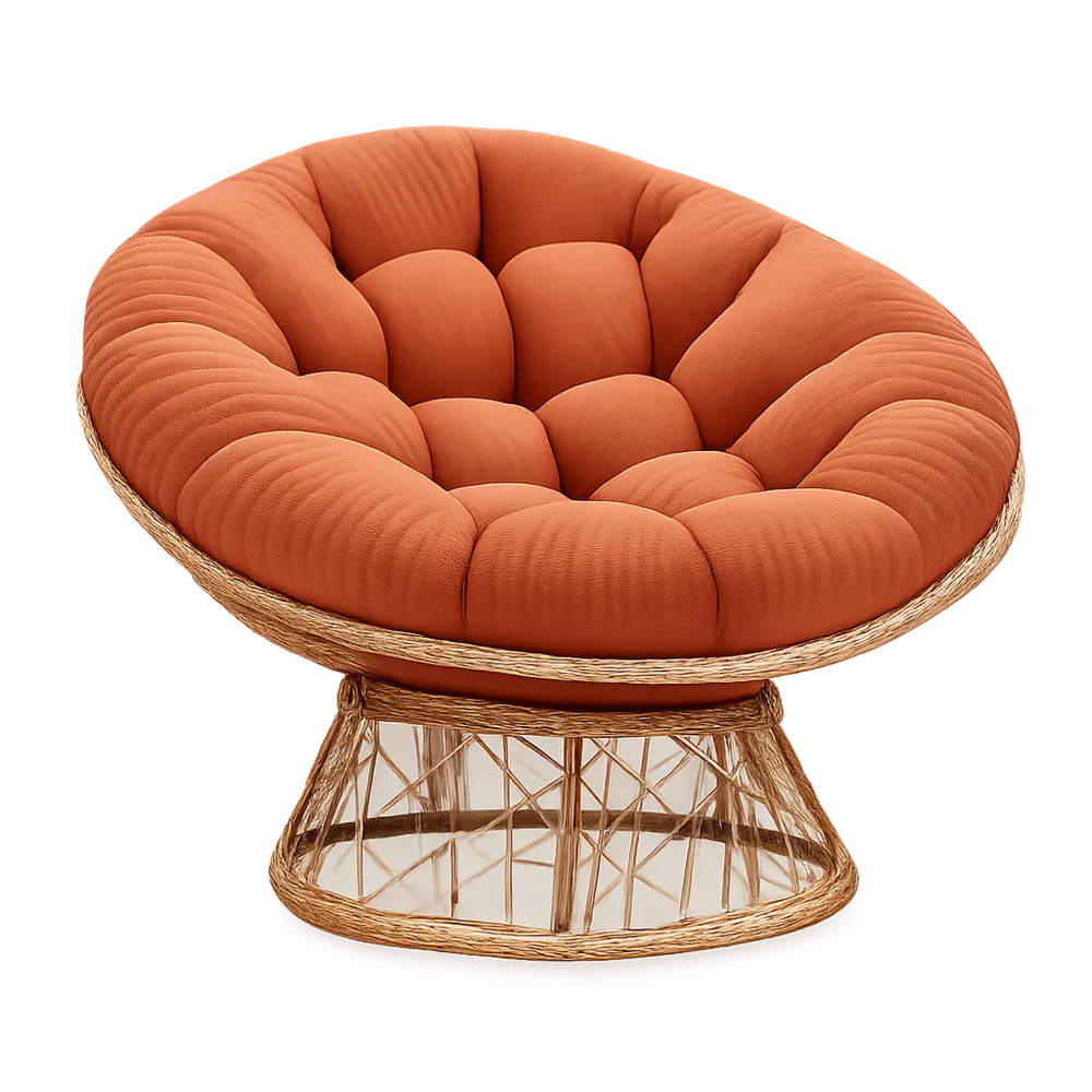 Papasan Sessel rund ca. 90 cm Orange Rattan Natur Sitzkissen Polyester gepolstert Holzgestell Lounge Stuhl