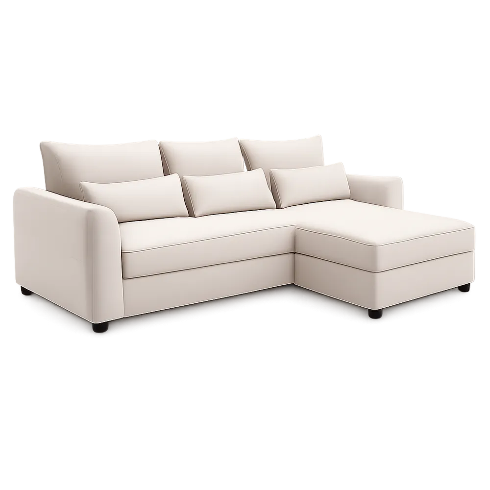 Ecksofa 260 x 160 x 85 cm L Form 3-Sitzer mit Ottomane Beige Stoff Holzwerkstoff Rahmen Kunststofffüße