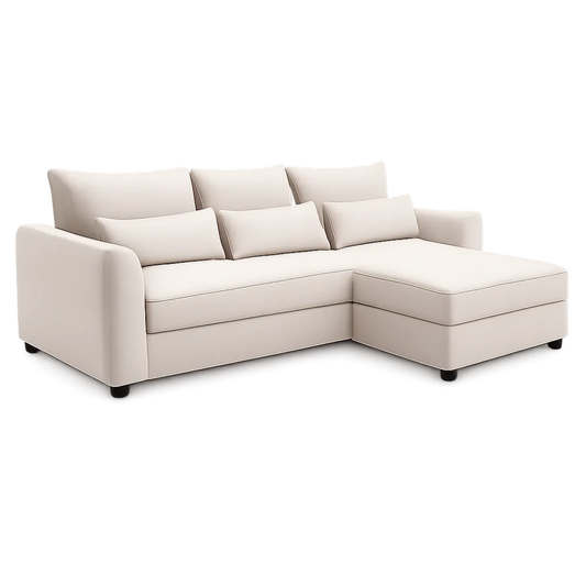 Ecksofa 260 x 160 x 85 cm L Form 3-Sitzer mit Ottomane Beige Stoff Holzwerkstoff Rahmen Kunststofffüße