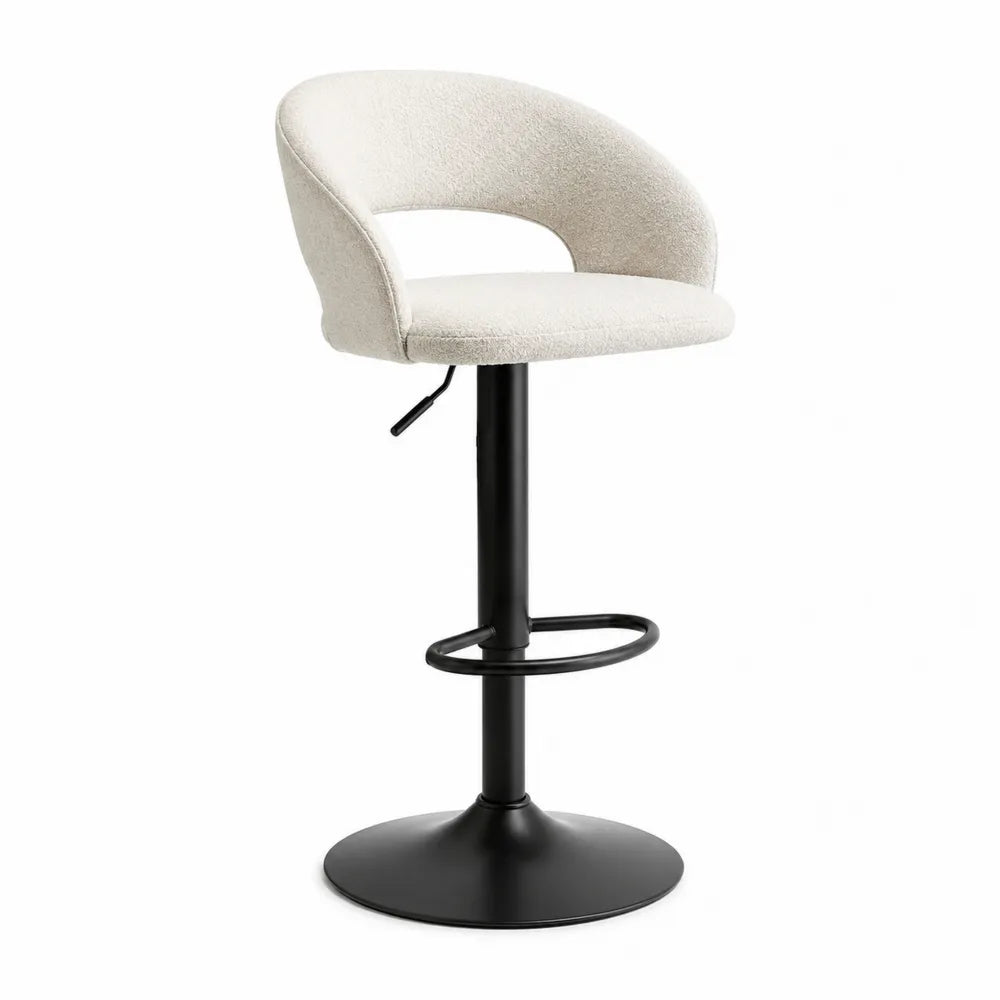 Barhocker höhenverstellbar 55 x 55 cm Sitzhöhe 65–85 cm Beige Bouclé Holzschale Stahlgestell Schwarz Rundbasis mit Rückenlehne