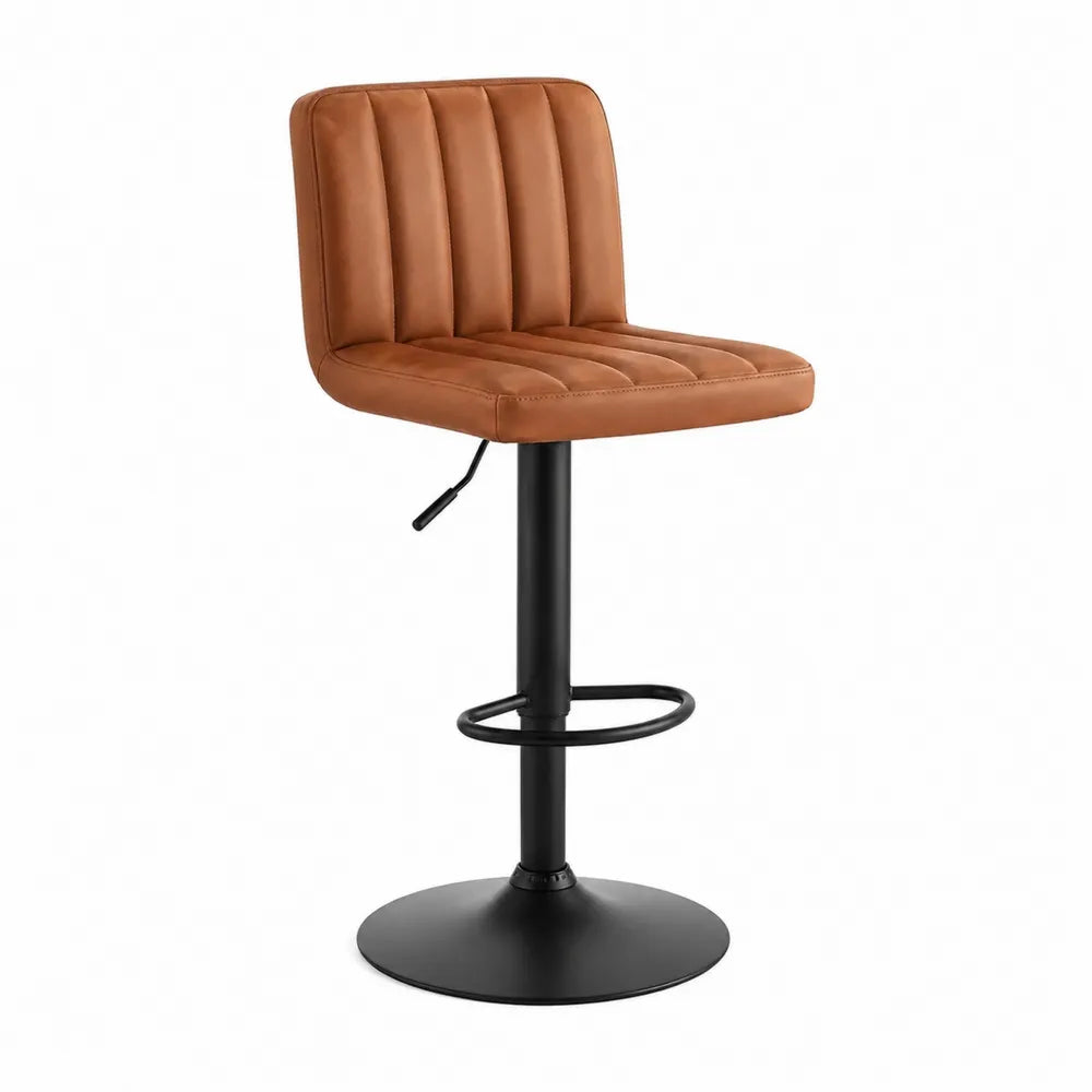 Barhocker höhenverstellbar 47 x 50 x 85-106 cm rechteckig Braun Schwarz PU Kunstleder Stahlgestell mit Rückenlehne Fußring und Rundfuß