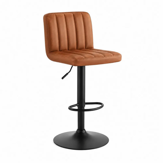 Barhocker höhenverstellbar 47 x 50 x 85-106 cm rechteckig Braun Schwarz PU Kunstleder Stahlgestell mit Rückenlehne Fußring und Rundfuß