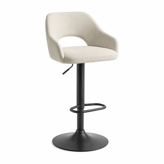 Barhocker mit Rückenlehne höhenverstellbar Beige Schwarz Metallgestell mit Gasdruckfeder und Fußring