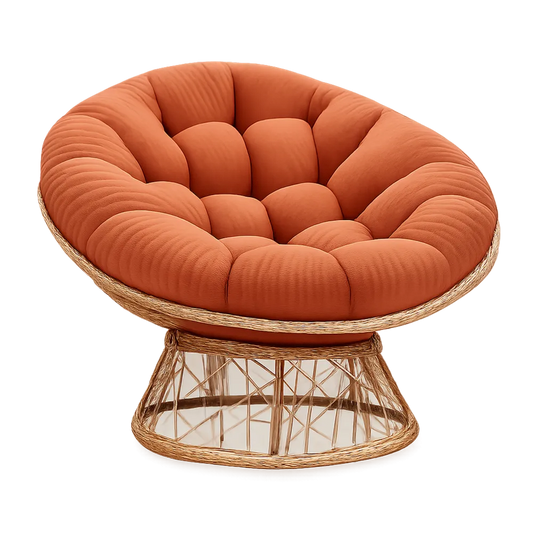Papasan Sessel rund ca. 90 cm Orange Rattan Natur Sitzkissen Polyester gepolstert Holzgestell Lounge Stuhl