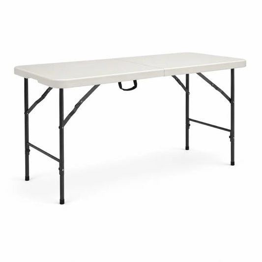 Gartentisch Klapptisch rechteckig 180 cm x 70 cm x 74 cm Kunststoffplatte Weiß Stahlgestell Schwarz klappbar mit Tragegriff