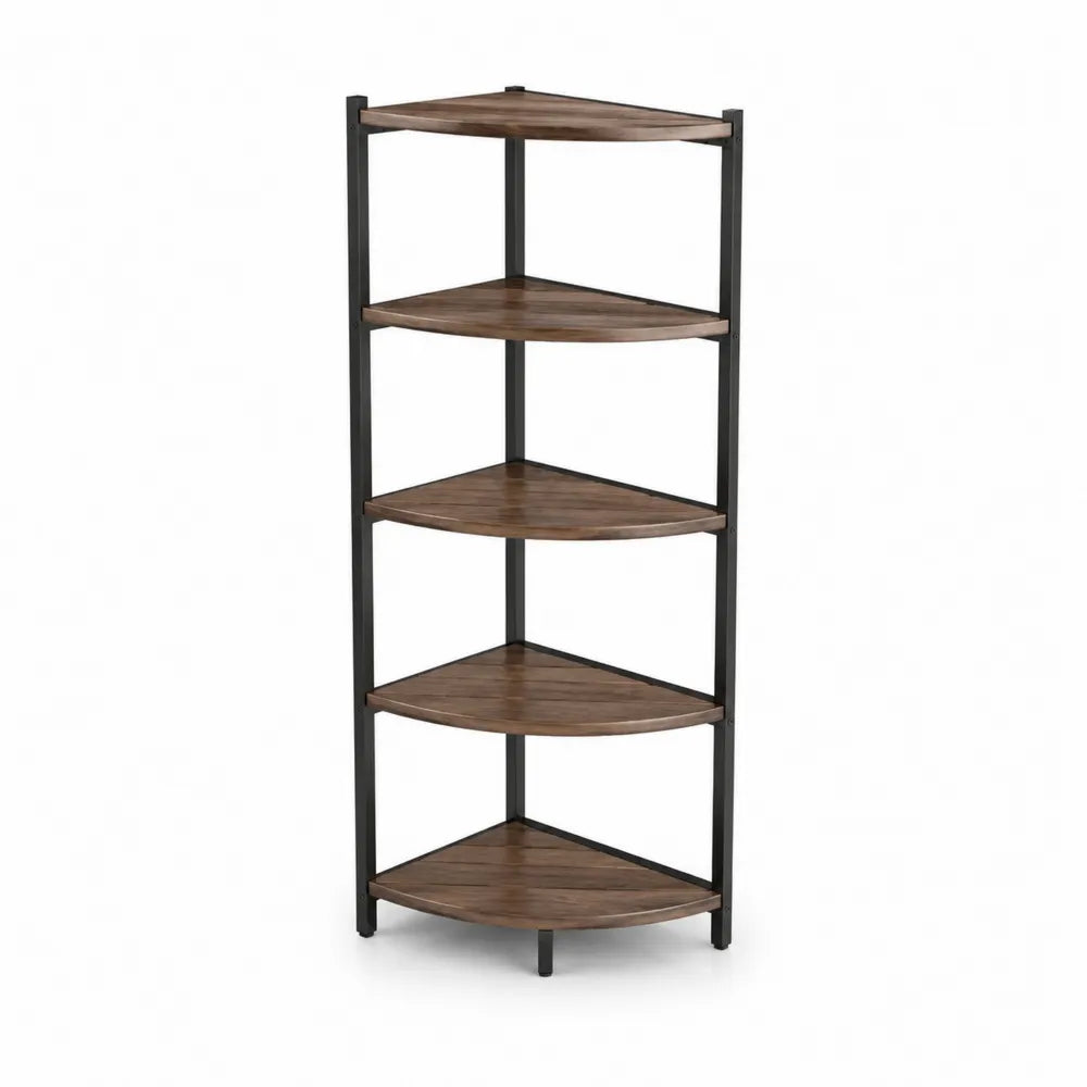 Eckregal 40 cm x 40 cm x 160 cm Holzoptik Braun 5 Ebenen mit Stahlgestell Schwarz