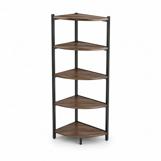 Eckregal 40 cm x 40 cm x 160 cm Holzoptik Braun 5 Ebenen mit Stahlgestell Schwarz