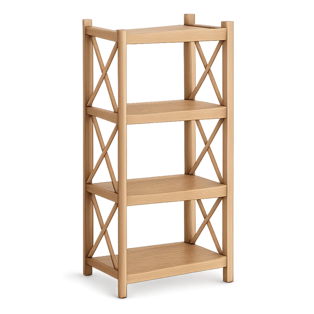 Bücherregal Standregal 60 cm x 30 cm x 120 cm Holzwerkstoff Eiche Natur mit 4 Ebenen und X-Seitenverstrebung