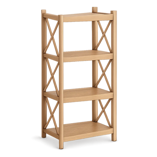 Bücherregal Standregal 60 cm x 30 cm x 120 cm Holzwerkstoff Eiche Natur mit 4 Ebenen und X-Seitenverstrebung